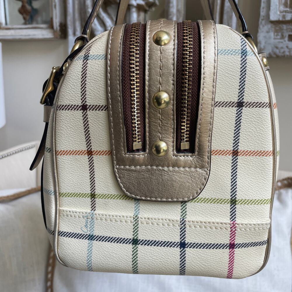 Rare Coach Heritage Stripe Tattersall Gold XL Satchel 13040 Plaid, Metallic NWOT - Picture 5 of 10